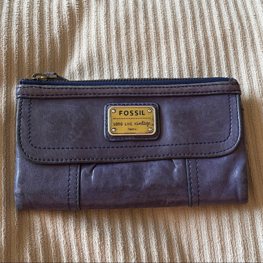 Fossil Navy Leather Clutch